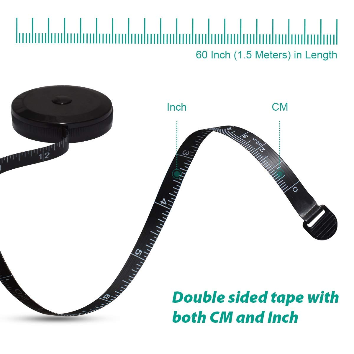 GDMINLO Soft Tape Measure Retractable Measuring for Body Fabric Sewing Tailor Cloth Knitting Craft Weight Loss Measurements Retractable Black Double Scales Rulers 1 Pack